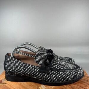 Cole Haan Women Black White Tweed Chain Loafer Flats Shoes Size 11